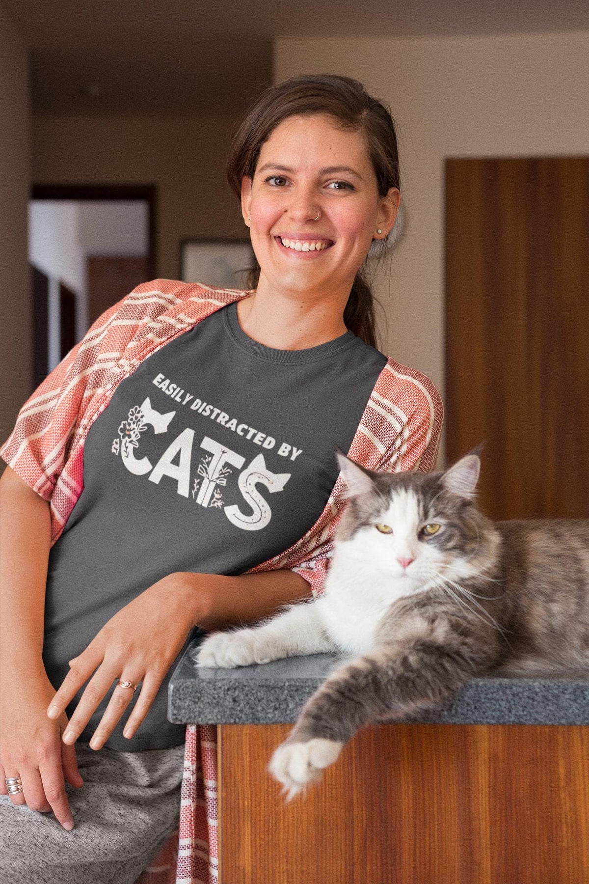 Hold On I See A Cat - Cat Lover T-Shirt - Easily Distracted by Cats - Gift for Cat Mom