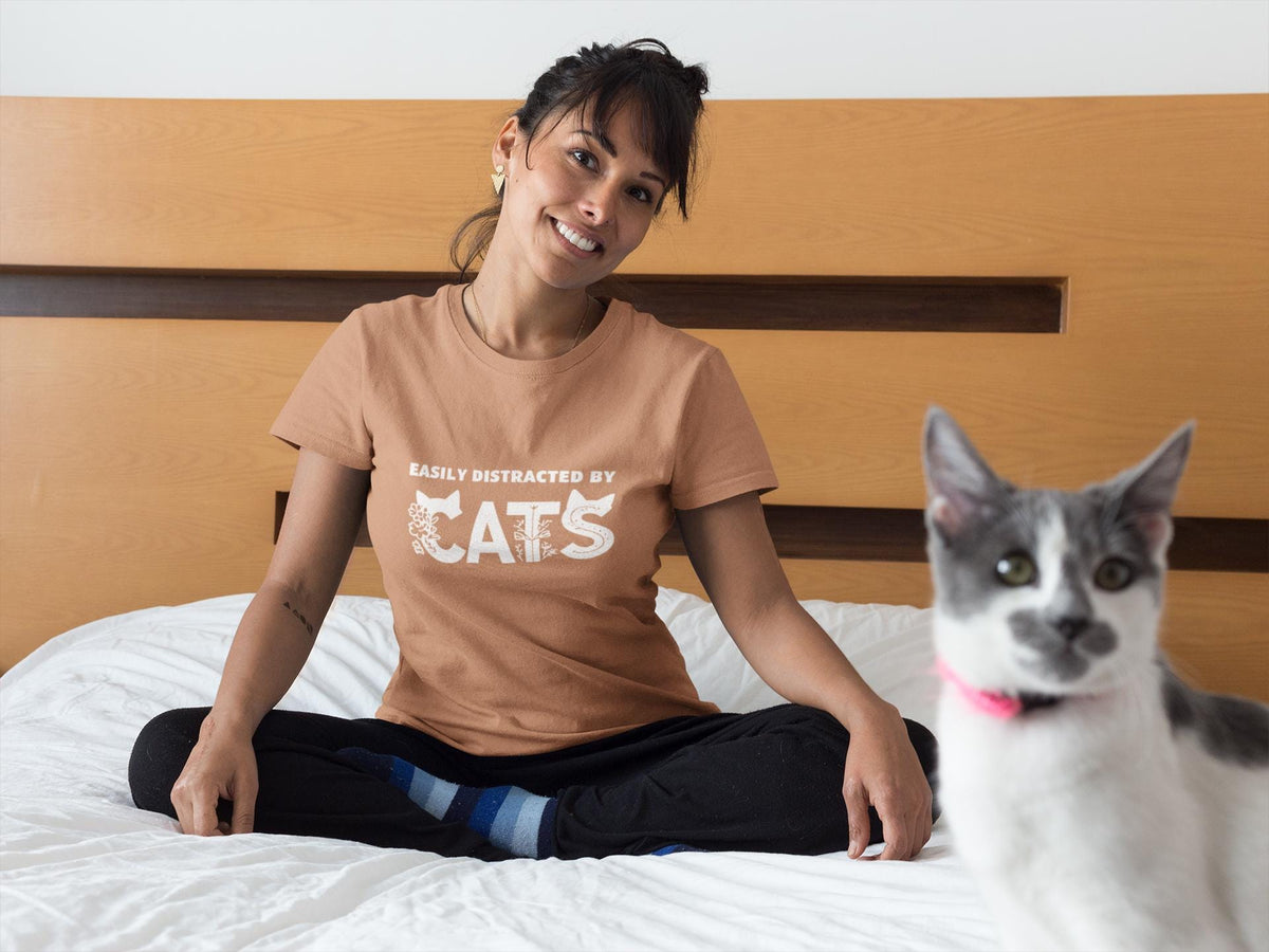 Hold On I See A Cat - Cat Lover T-Shirt - Easily Distracted by Cats - Gift for Cat Mom