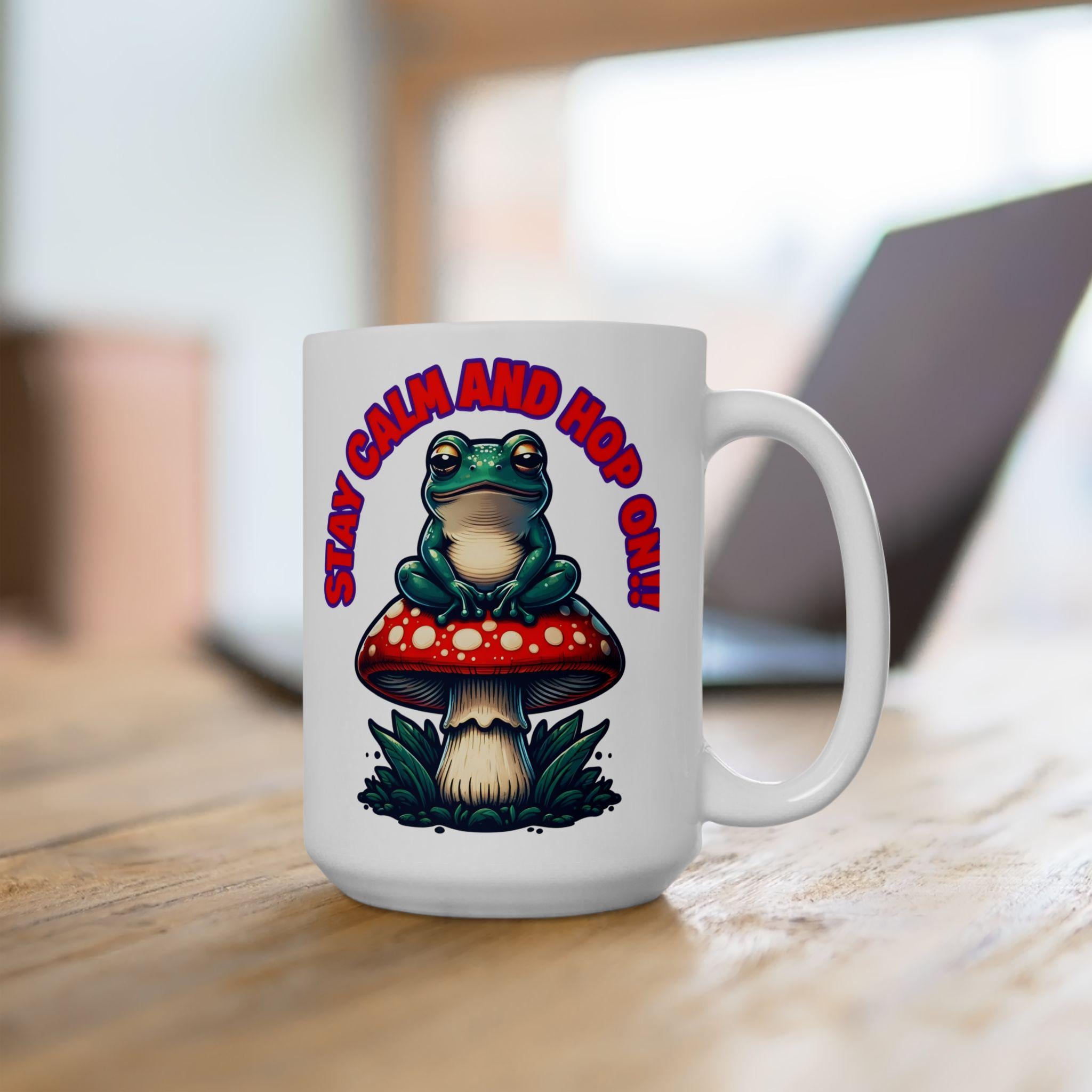 Funny Frog Ceramic Mug - Stay Calm and Hop On, Cute Gift for Caffeine Lovers, Unique Coffee Cup for Nature Lovers, Great for Birthdays,