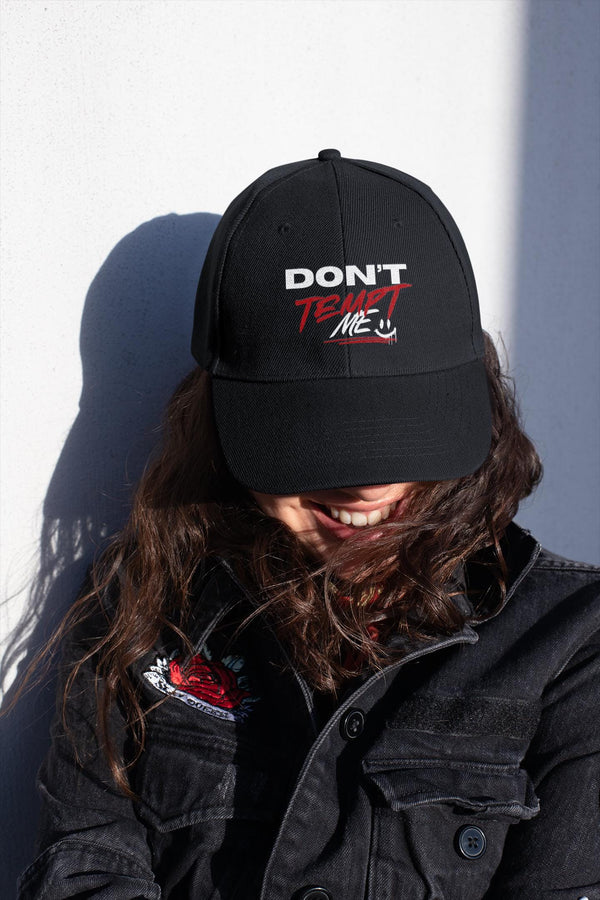Don't Tempt Me Baseball Cap, Quirky Graphic Hat, Stylish Accessory, Fun Headwear For Casual Wear