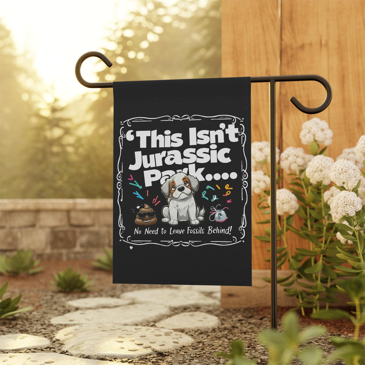 Funny Dog Poop Yard Flag: Jurassic Park Inspired Pet Decor