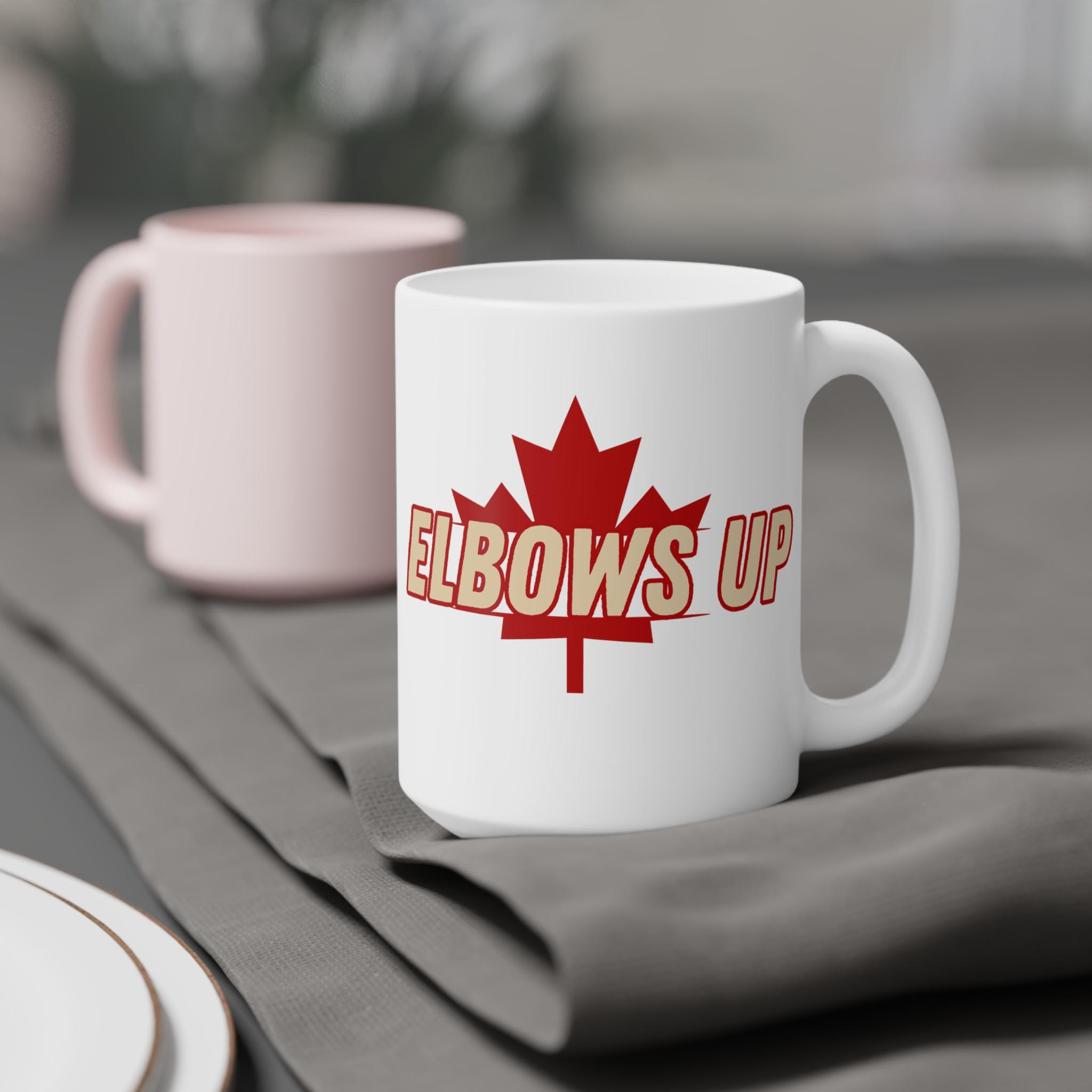 Elbows Up Mug, Canada Pride Cup, Gift for Hockey Dad, Unique Hockey Mom Mug, Fun Drinkware