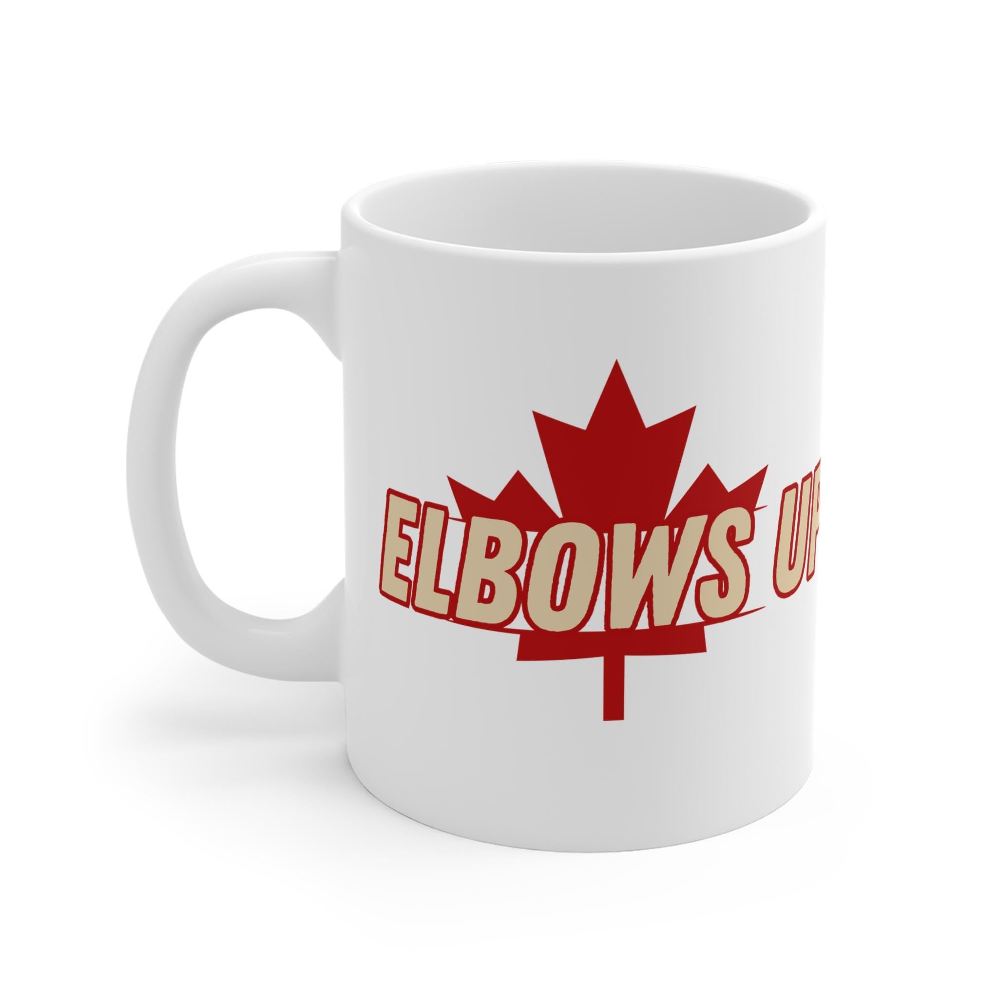 Elbows Up Mug, Canada Pride Cup, Gift for Hockey Dad, Unique Hockey Mom Mug, Fun Drinkware