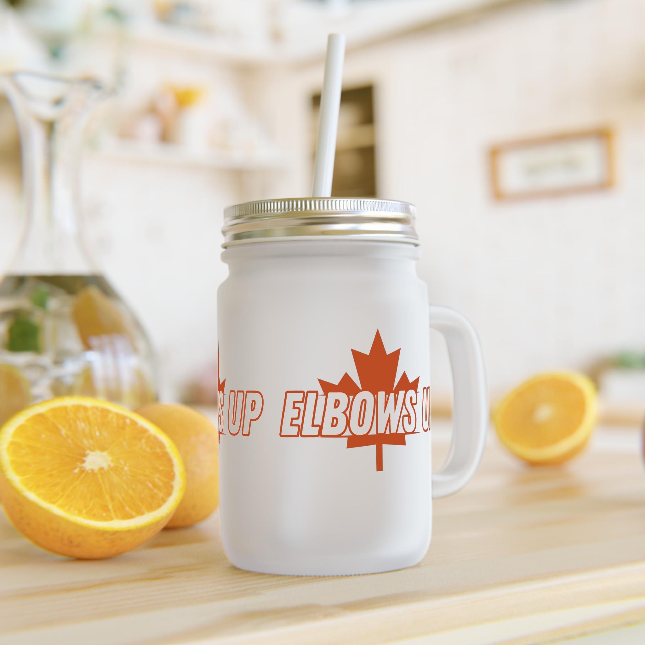 Elbows Up Mason Jar, Vintage Mason Jar Drinkware, Elbows Up Mug, Canadian Pride Drinkware, Perfect Gift for Hockey Dad, Fun Hockey Mom Cup