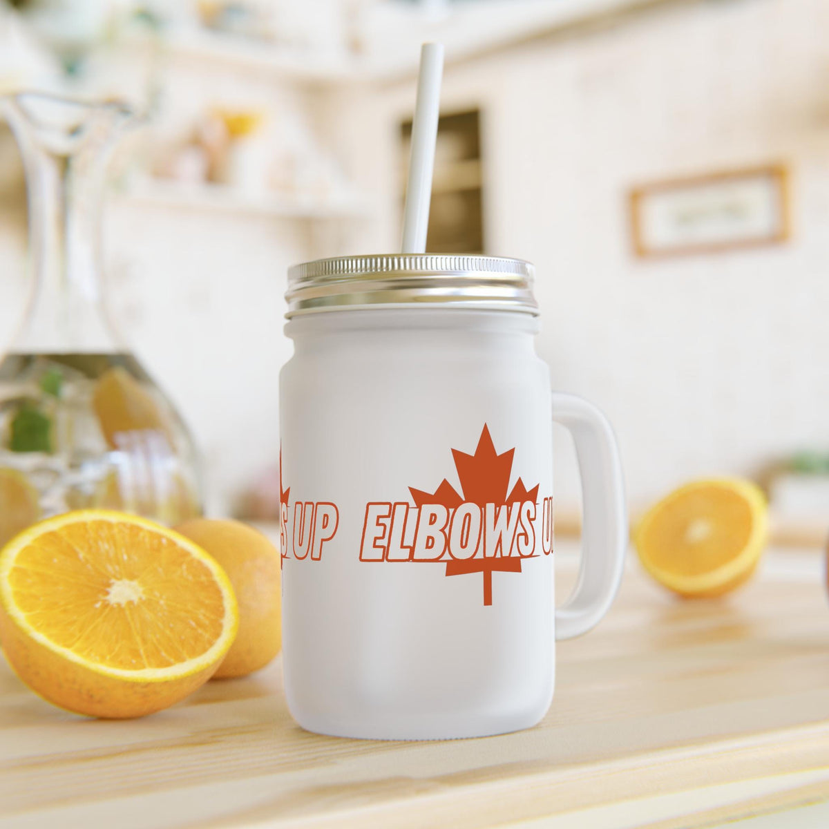 Elbows Up Mason Jar, Vintage Mason Jar Drinkware, Elbows Up Mug, Canadian Pride Drinkware, Perfect Gift for Hockey Dad, Fun Hockey Mom Cup
