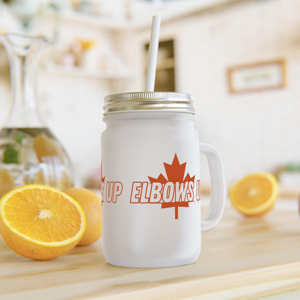 Elbows Up Mason Jar, Vintage Mason Jar Drinkware, Elbows Up Mug, Canadian Pride Drinkware, Perfect Gift for Hockey Dad, Fun Hockey Mom Cup