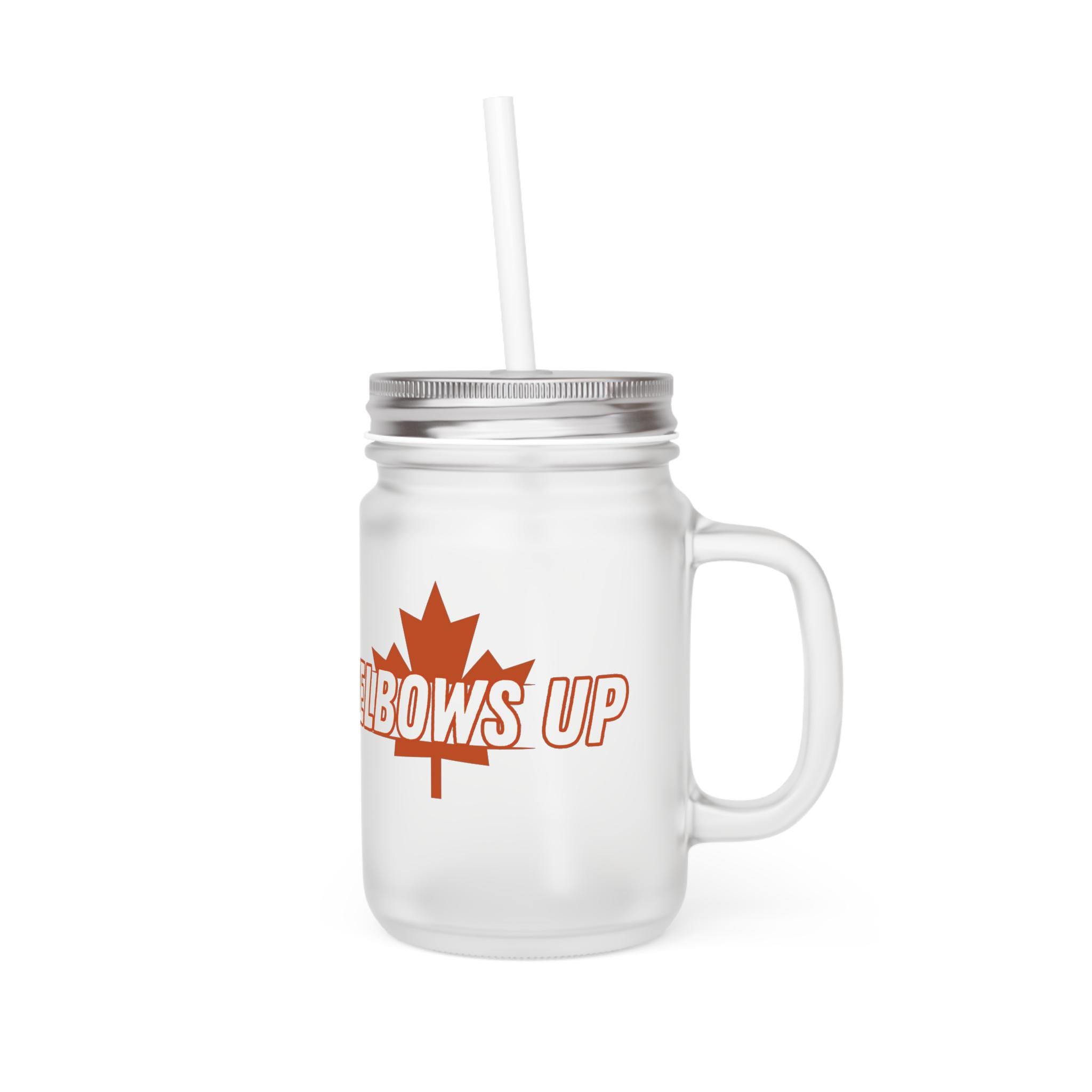 Elbows Up Mason Jar, Vintage Mason Jar Drinkware, Elbows Up Mug, Canadian Pride Drinkware, Perfect Gift for Hockey Dad, Fun Hockey Mom Cup