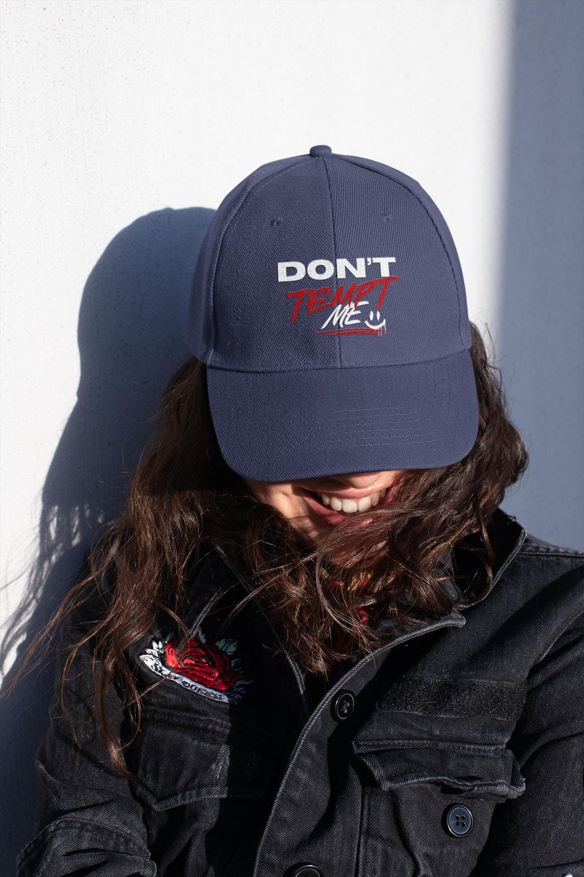 Don't Tempt Me Baseball Cap, Quirky Graphic Hat, Stylish Accessory, Fun Headwear For Casual Wear