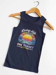Living Life One Sunset at a Time Unisex Jersey Tank, Living My Best Life Shirt, Inspirational Gift for Her,  Vacation Mode Style