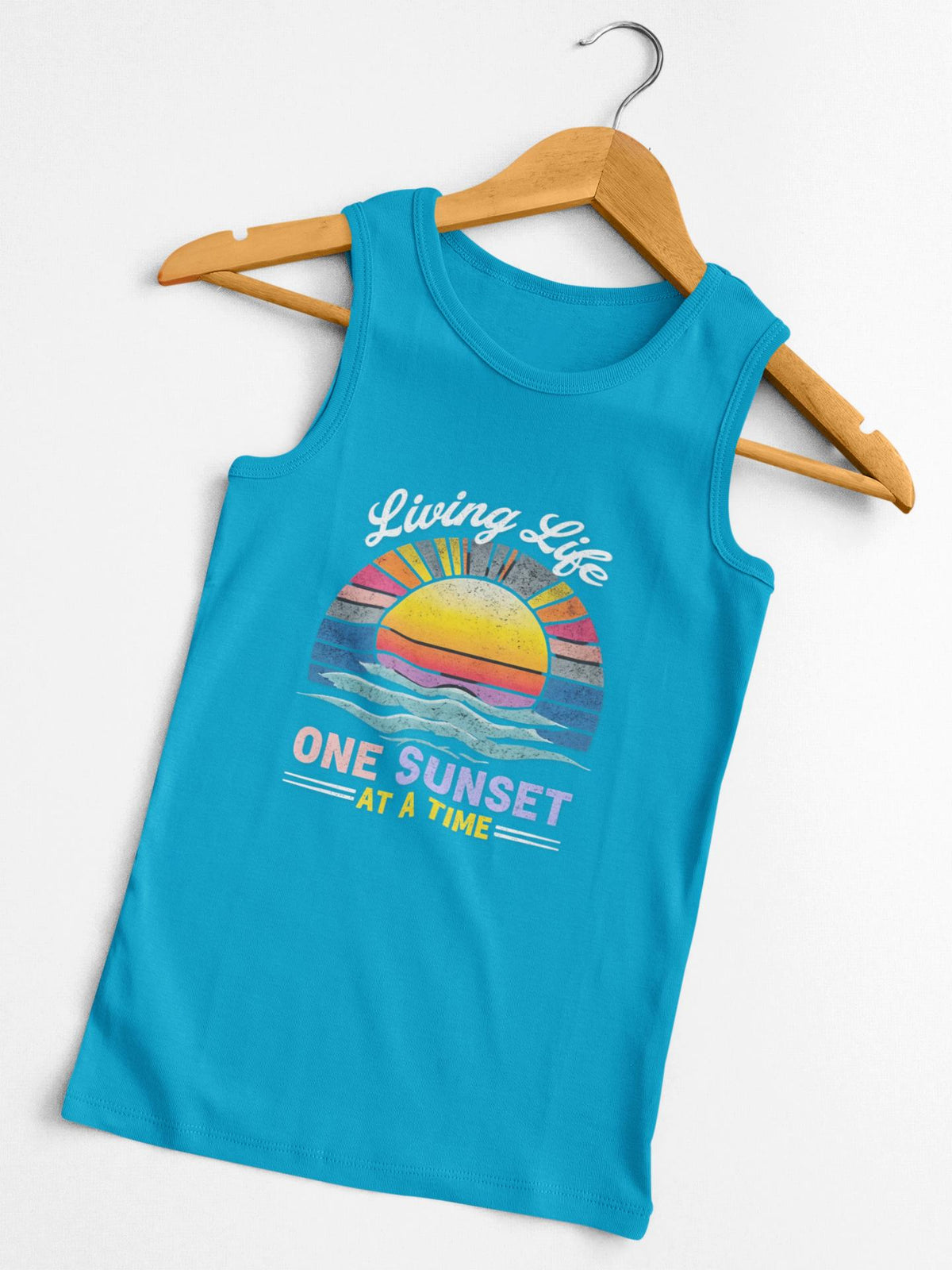 Living Life One Sunset at a Time Unisex Jersey Tank, Living My Best Life Shirt, Inspirational Gift for Her,  Vacation Mode Style