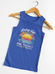 Living Life One Sunset at a Time Unisex Jersey Tank, Living My Best Life Shirt, Inspirational Gift for Her,  Vacation Mode Style