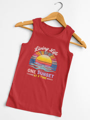 Living Life One Sunset at a Time Unisex Jersey Tank, Living My Best Life Shirt, Inspirational Gift for Her,  Vacation Mode Style
