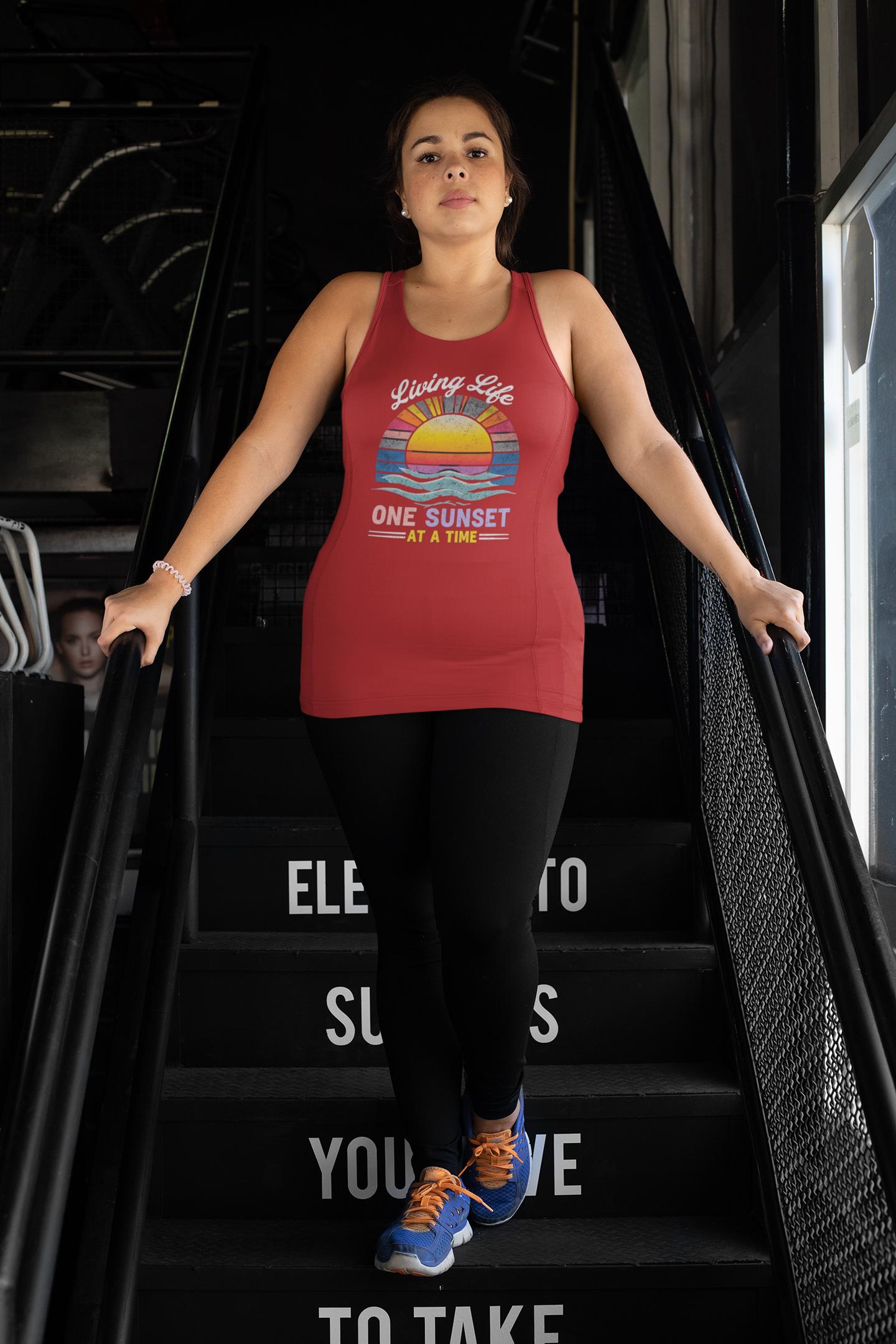 Living Life One Sunset at a Time Unisex Jersey Tank, Living My Best Life Shirt, Inspirational Gift for Her,  Vacation Mode Style