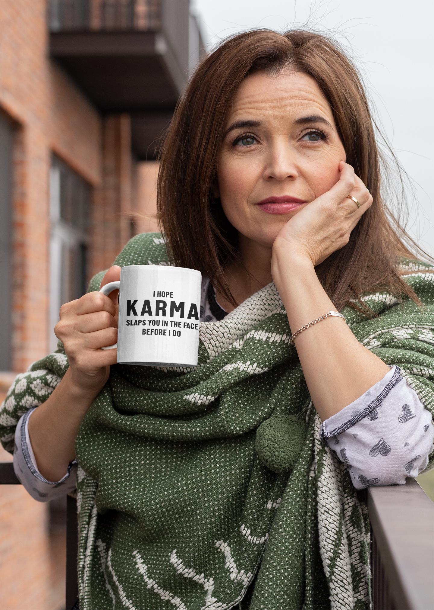 Karma Quote Ceramic Mug - Funny Gifts for Friends, Coffee Lover&#39;s Mug, Office Humor, Gift for Him/Her, Unique Inspirational Cup