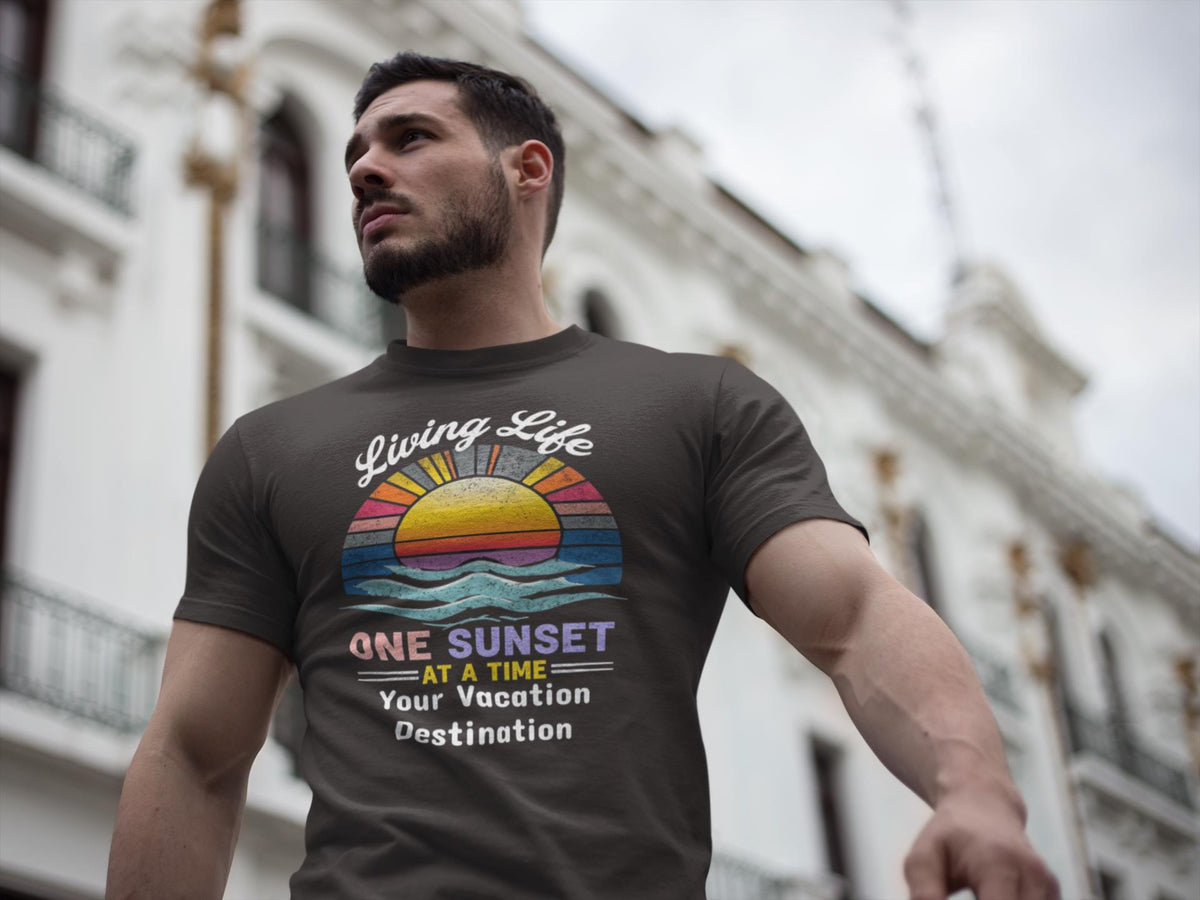 Living Life Sunset T-shirt, Vacation Wear, Beach Lover Gift, Sunset Chaser Tee, Unisex Apparel, Relaxed Style