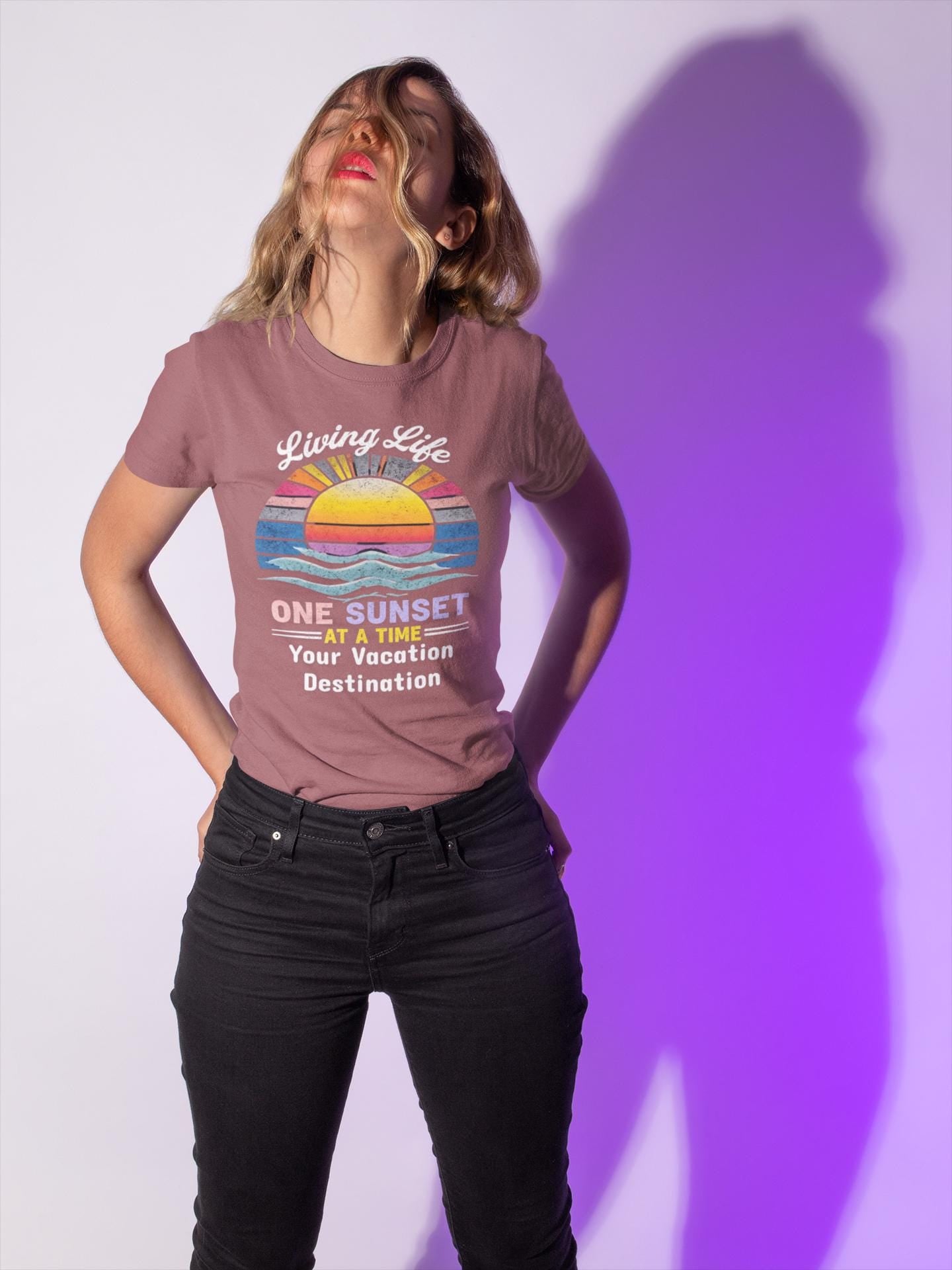 Living Life Sunset T-shirt, Vacation Wear, Beach Lover Gift, Sunset Chaser Tee, Unisex Apparel, Relaxed Style