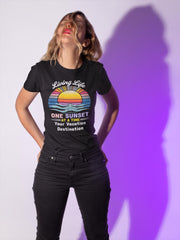 Living Life Sunset T-shirt, Vacation Wear, Beach Lover Gift, Sunset Chaser Tee, Unisex Apparel, Relaxed Style