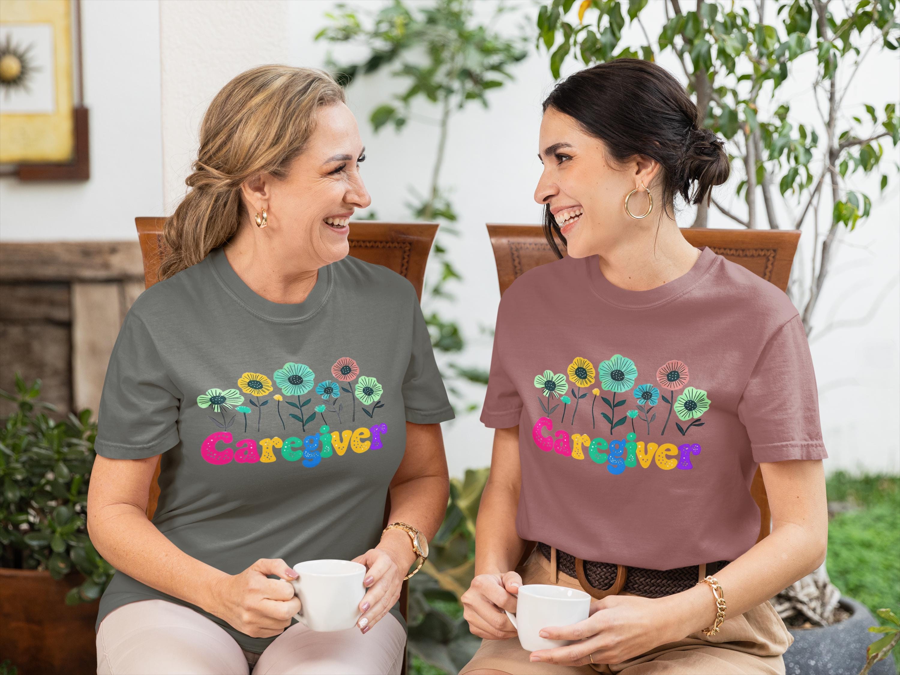 Caregiver Floral T-shirt, Gift for Caregivers, Unisex Tee, Garment-Dyed Shirt, Flower Lover Gift, Floral Print Top