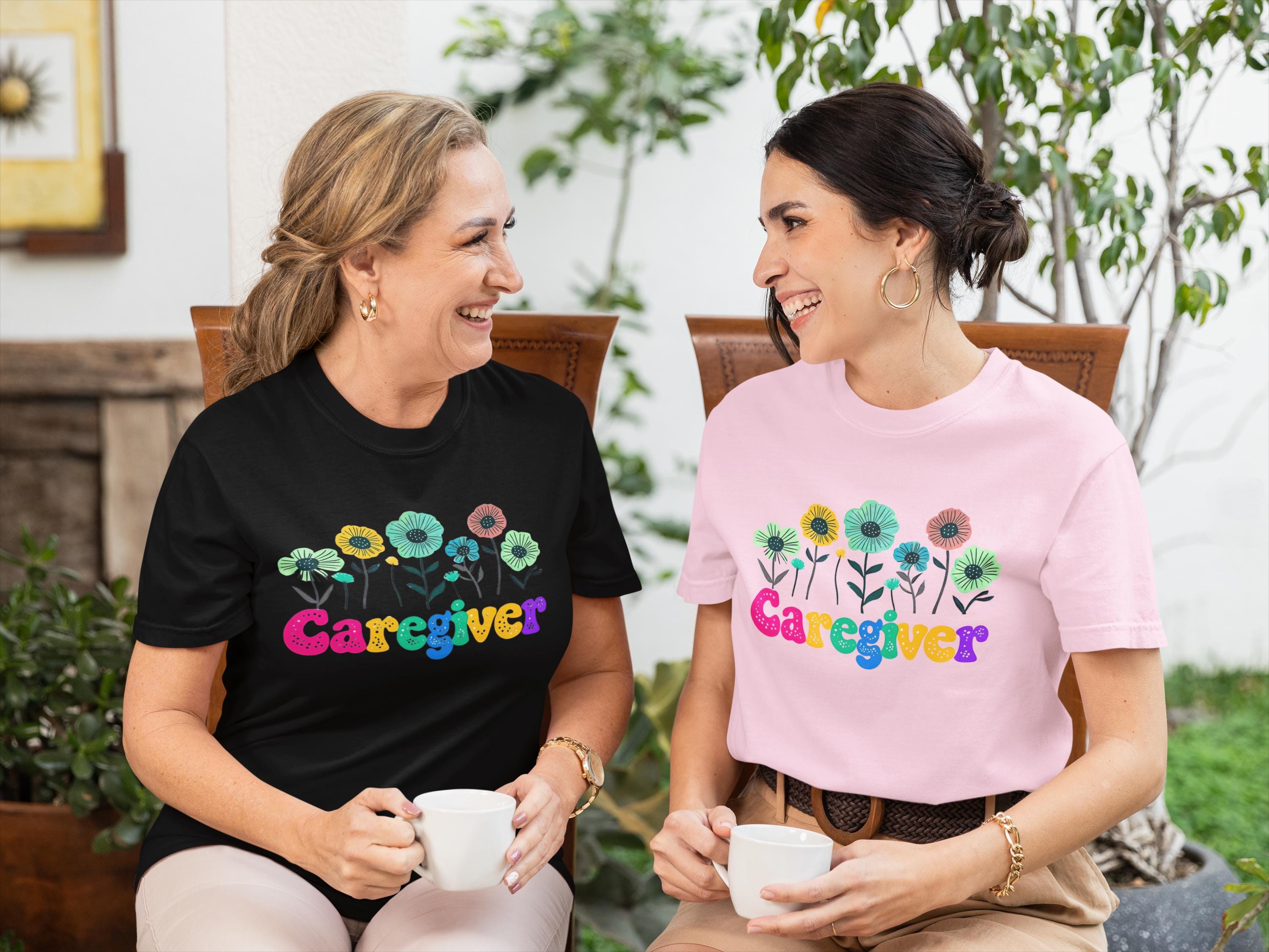 Caregiver Floral T-shirt, Gift for Caregivers, Unisex Tee, Garment-Dyed Shirt, Flower Lover Gift, Floral Print Top