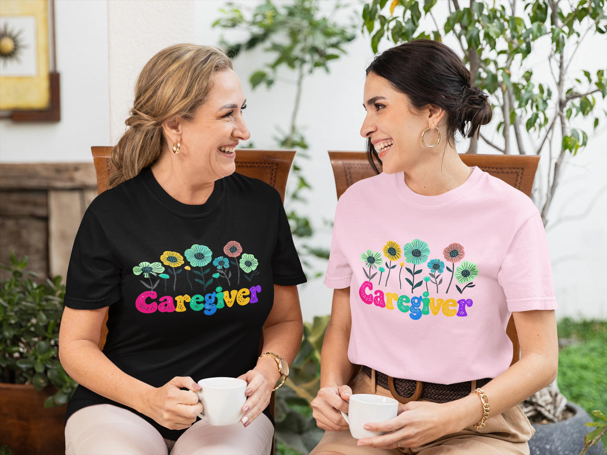 Caregiver Floral T-shirt, Gift for Caregivers, Unisex Tee, Garment-Dyed Shirt, Flower Lover Gift, Floral Print Top