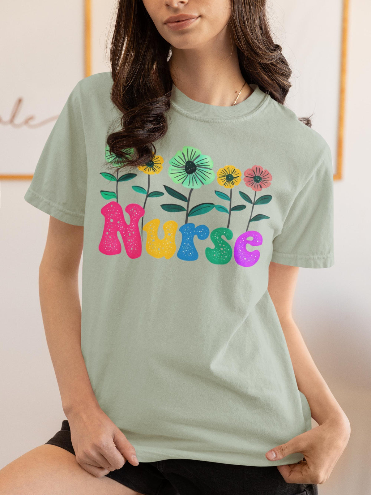 Colorful Floral Nurse T-shirt - Unisex Garment-Dyed Tee, Vibrant Flower Pattern Top, Healthcare Worker Gift, Medical Professional Apparel