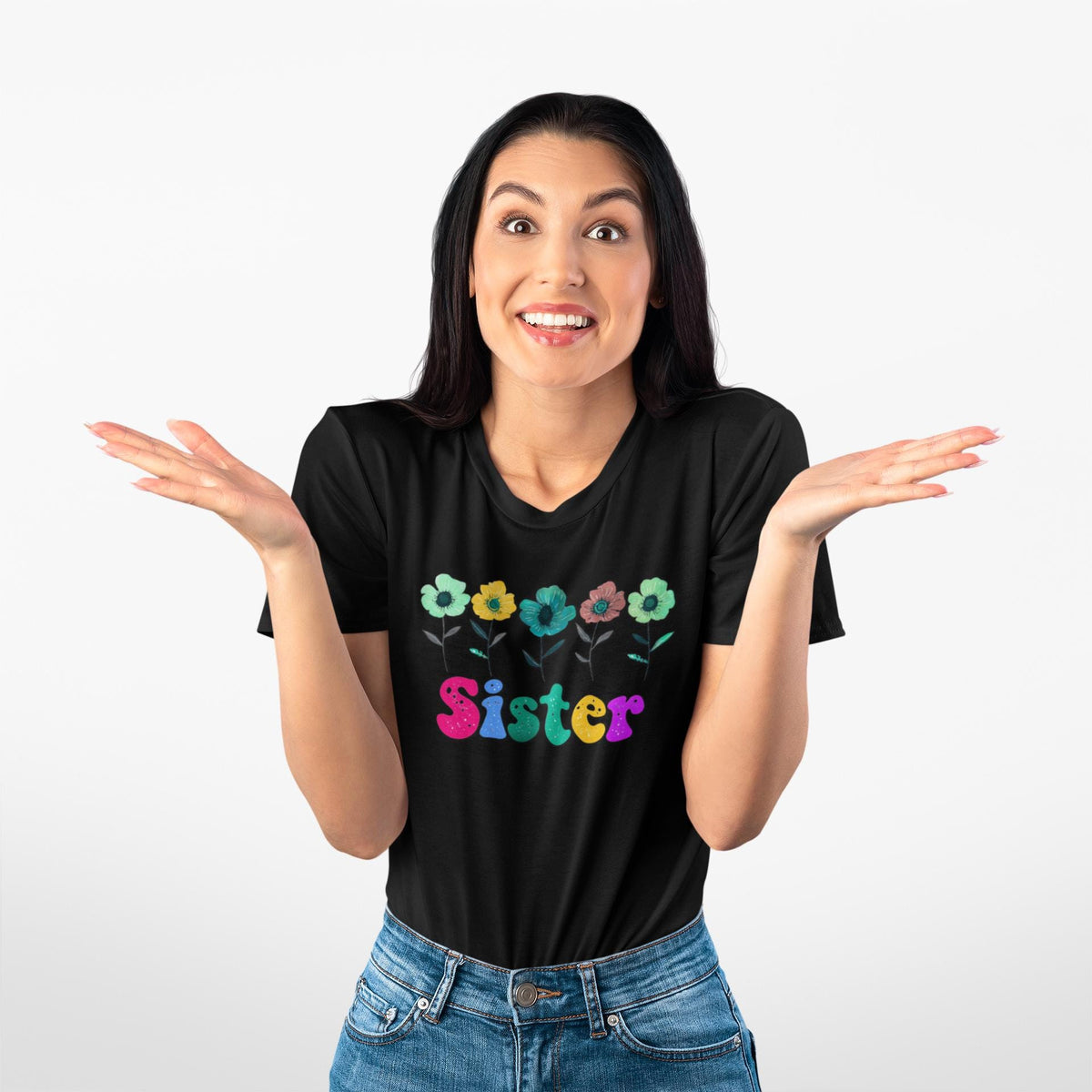 Sister Flower Graphic Tee, Floral Print Shirt, Unisex T-shirt, Vintage Style Top, Botanical Blossom Tee, Gift for Sister