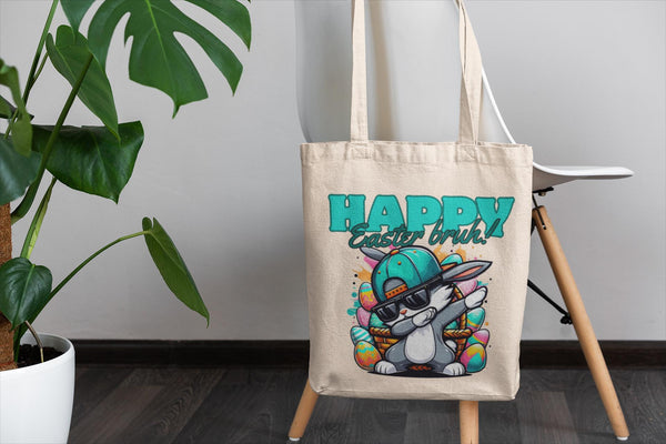 Happy Easter Bunny Tote Bag, Happy Easter Tote Bag, Custom Bunny Tote, Spring Egg Hunt Bag, Cute Holiday Bag, Cute Rabbit Easter Decor
