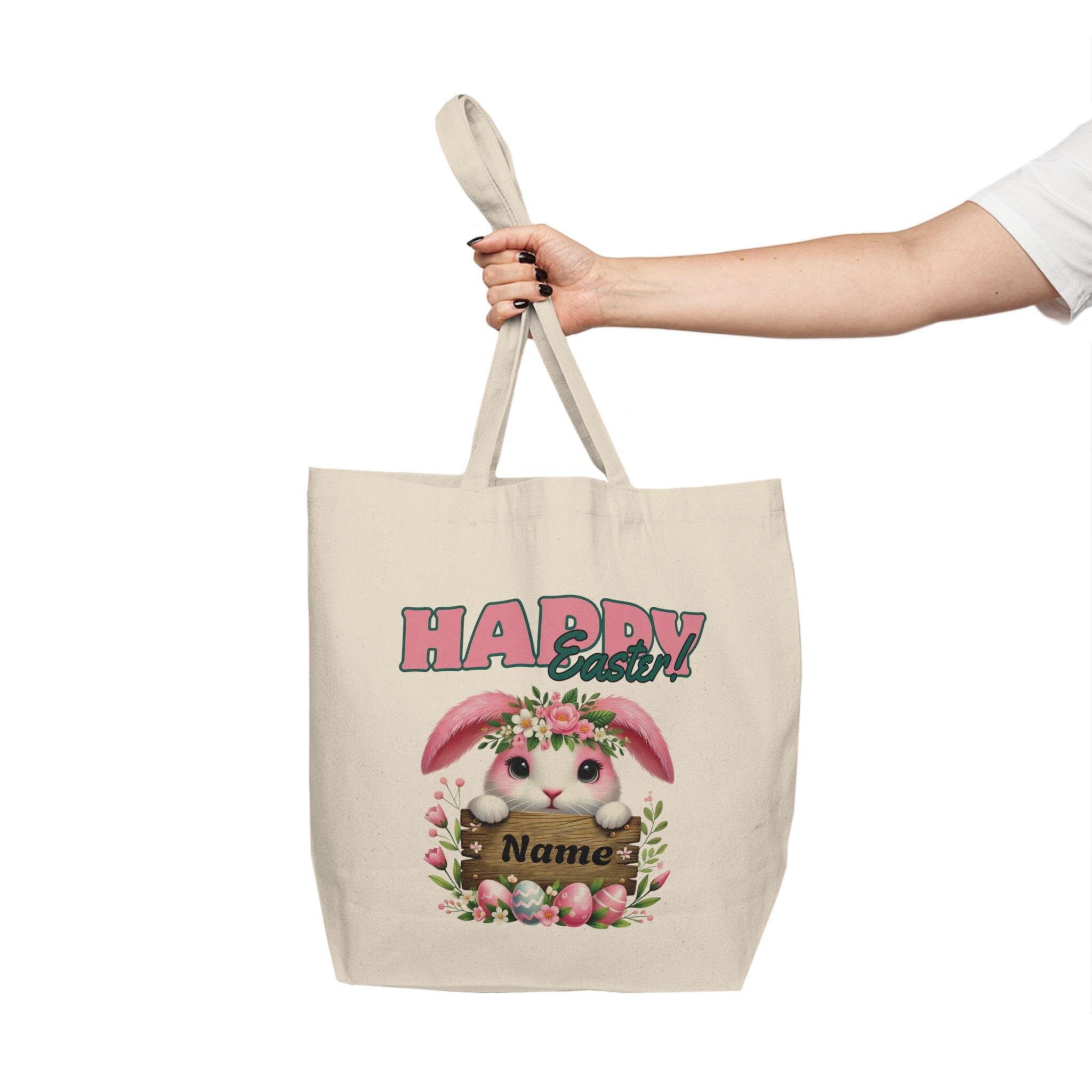 Easter Bunny Tote Bag - Happy Easter Tote Bag, Custom Egg Hunt Bag, Spring Tote, Cute Easter Accessory