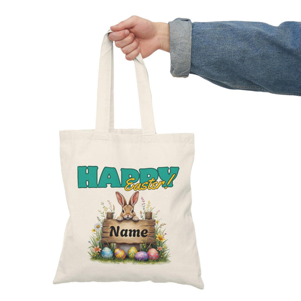 Personalized Easter Tote Bag, Eco-Friendly Shopping Bag, Custom Name Gift, Spring Celebration, Bunny Design, Reusable Grocery Tote