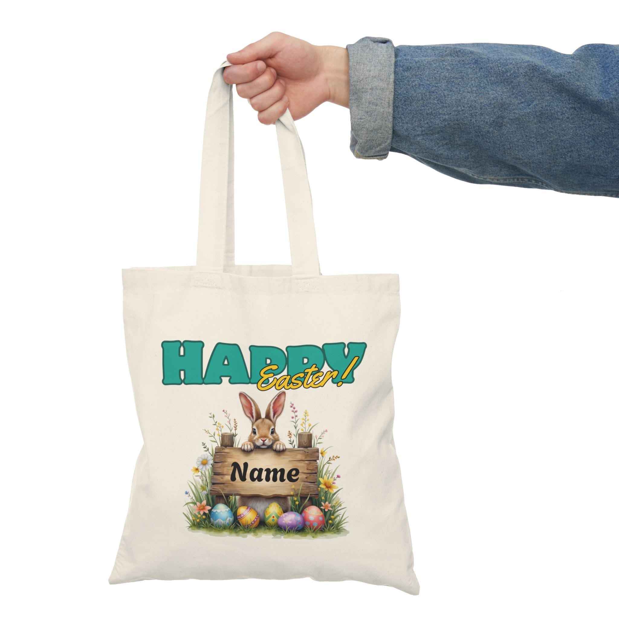 Personalized Easter Tote Bag, Eco-Friendly Shopping Bag, Custom Name Gift, Spring Celebration, Bunny Design, Reusable Grocery Tote