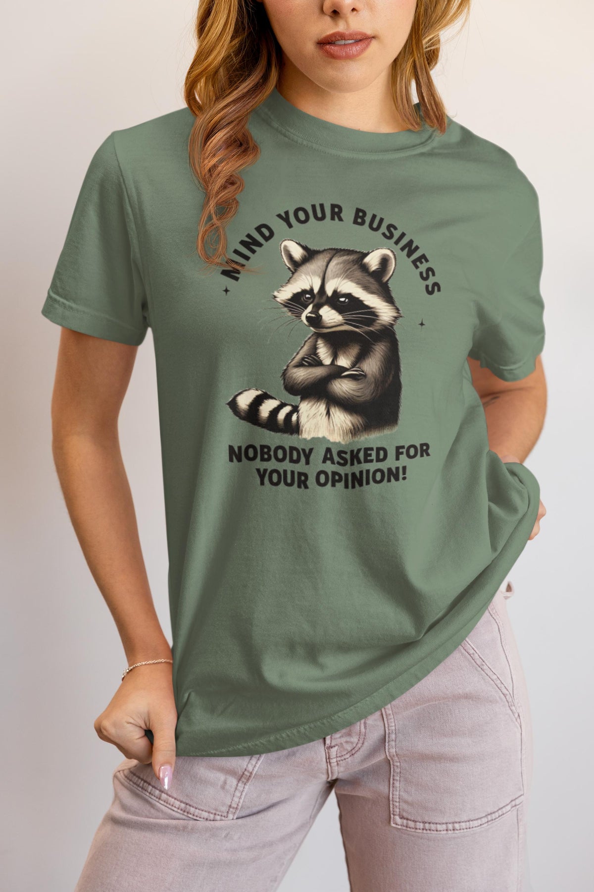 Mind Your Business Raccoon T-Shirt, Mind Your Business Shirt, Funny Sarcastic Tee, Sassy Humor T-Shirt, Trendy Graphic Design for Adults