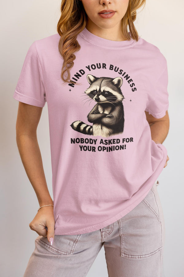 Mind Your Business Raccoon T-Shirt, Mind Your Business Shirt, Funny Sarcastic Tee, Sassy Humor T-Shirt, Trendy Graphic Design for Adults