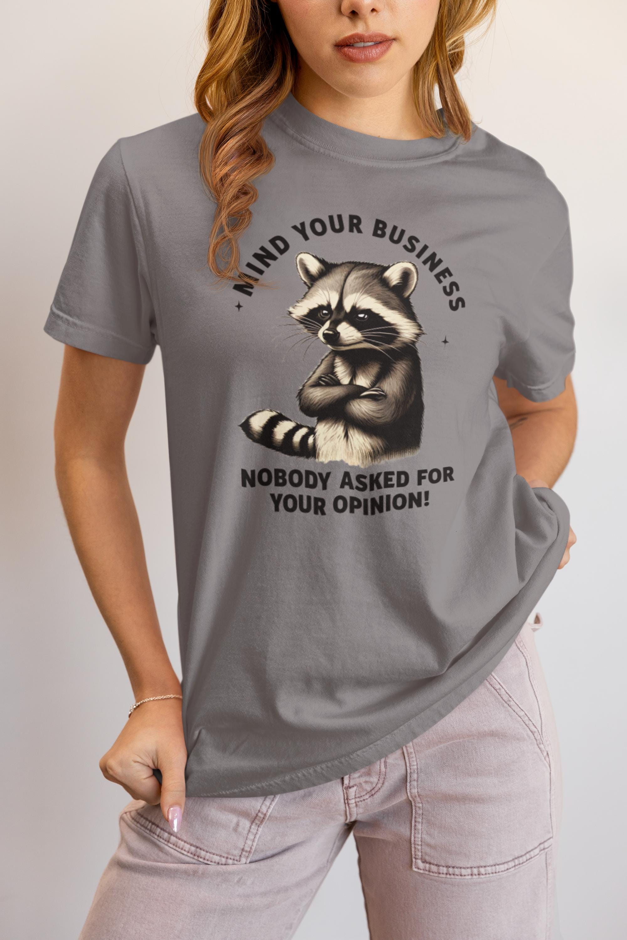 Mind Your Business Raccoon T-Shirt, Mind Your Business Shirt, Funny Sarcastic Tee, Sassy Humor T-Shirt, Trendy Graphic Design for Adults