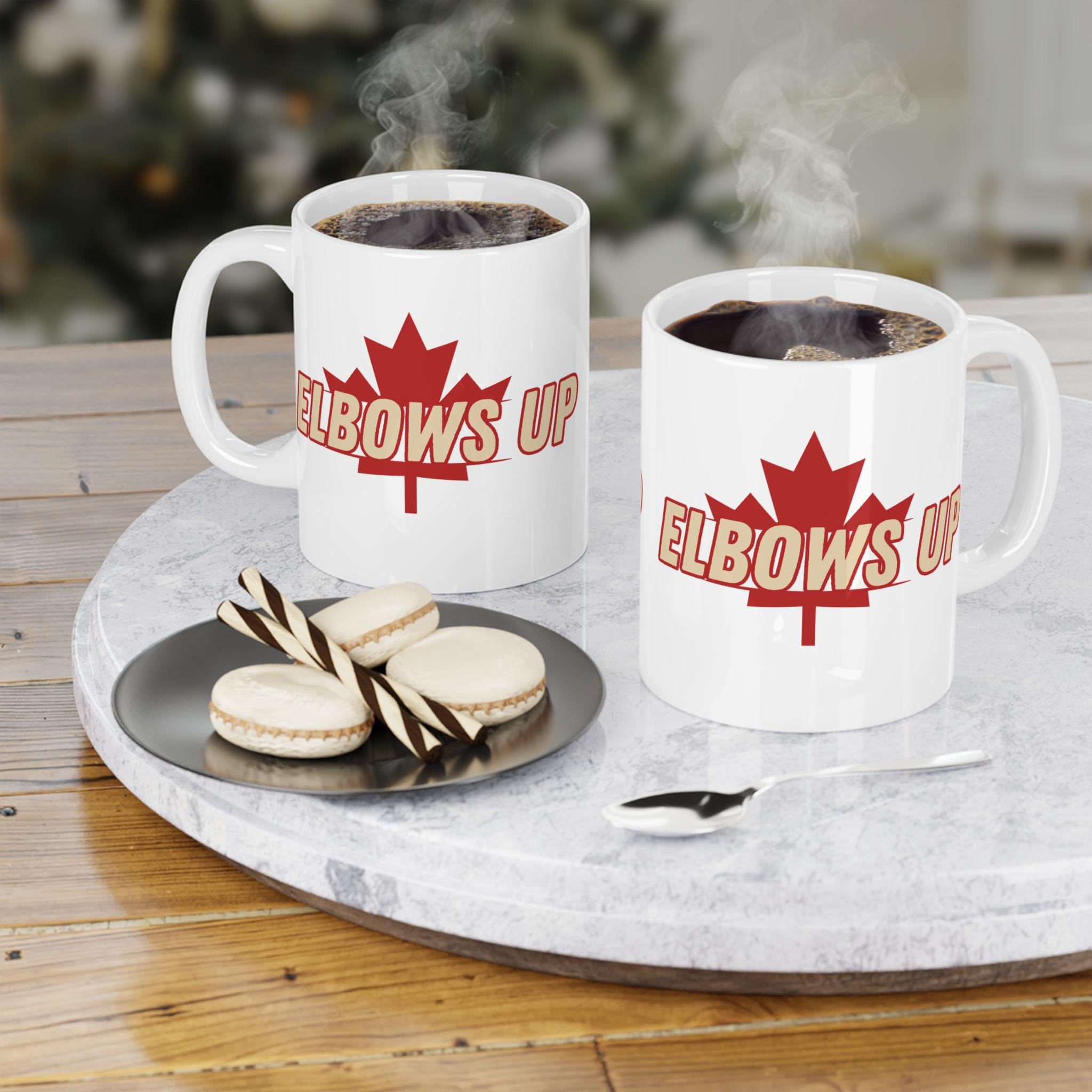Elbows Up Mug, Canada Pride Cup, Gift for Hockey Dad, Unique Hockey Mom Mug, Fun Drinkware