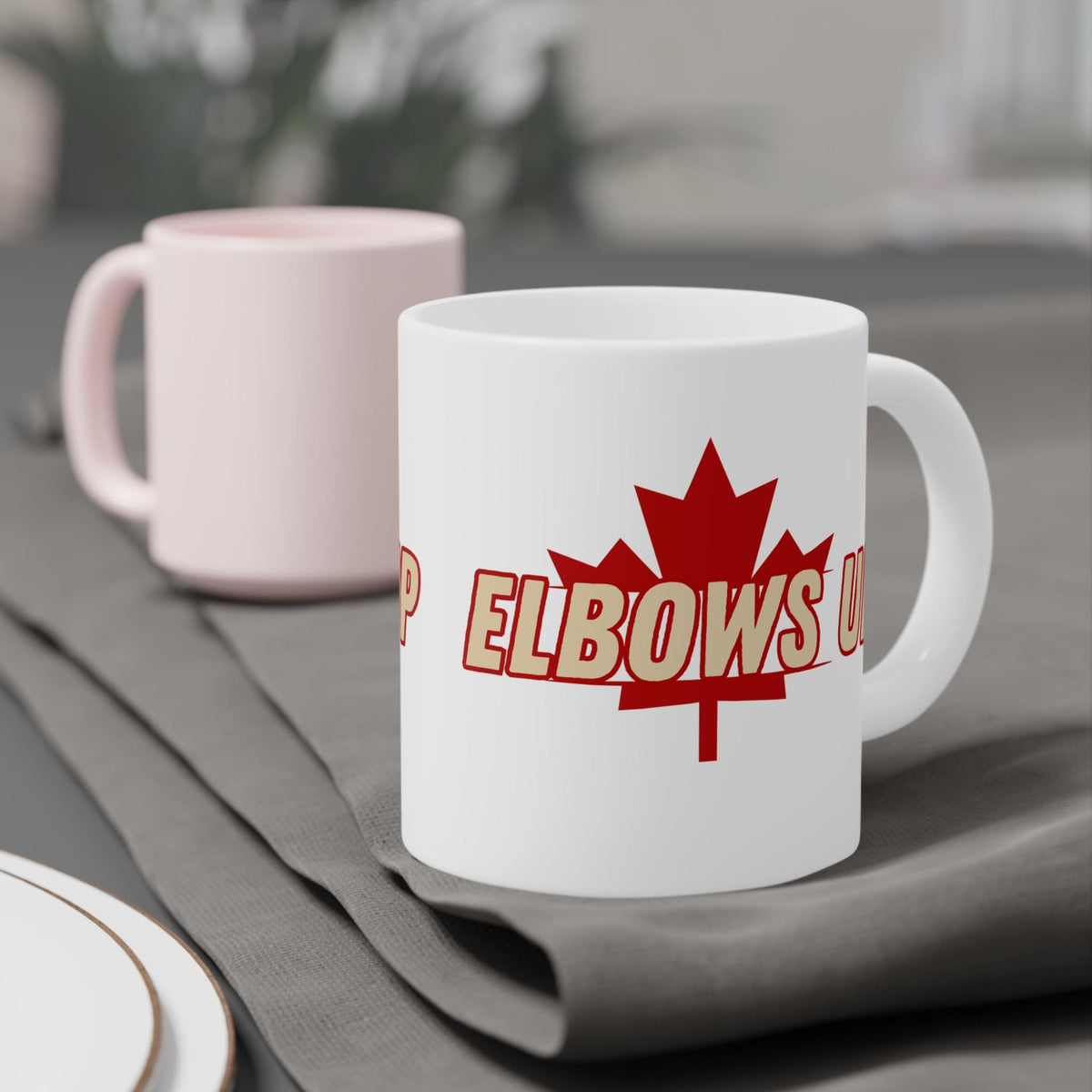 Elbows Up Mug, Canada Pride Cup, Gift for Hockey Dad, Unique Hockey Mom Mug, Fun Drinkware