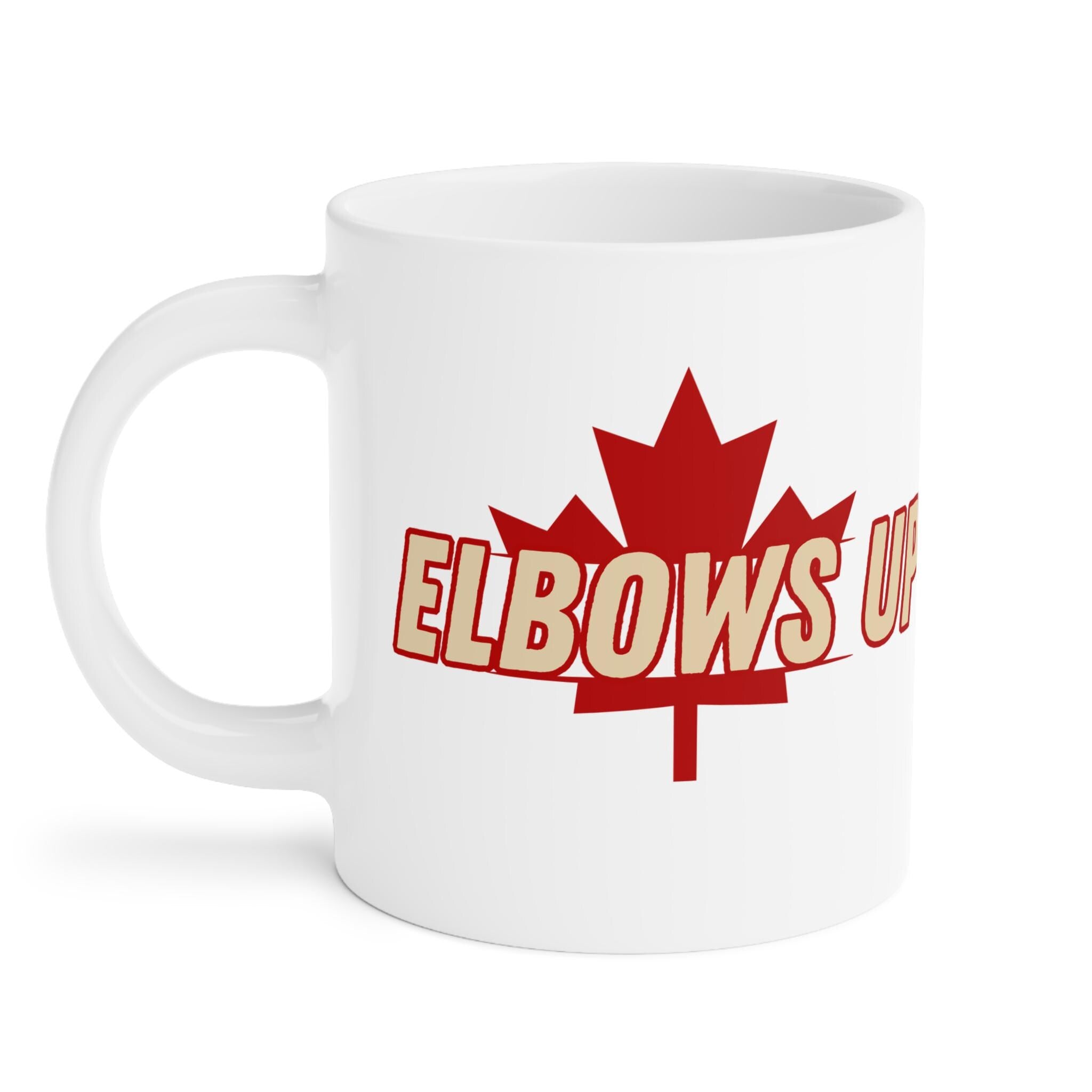 Elbows Up Mug, Canada Pride Cup, Gift for Hockey Dad, Unique Hockey Mom Mug, Fun Drinkware