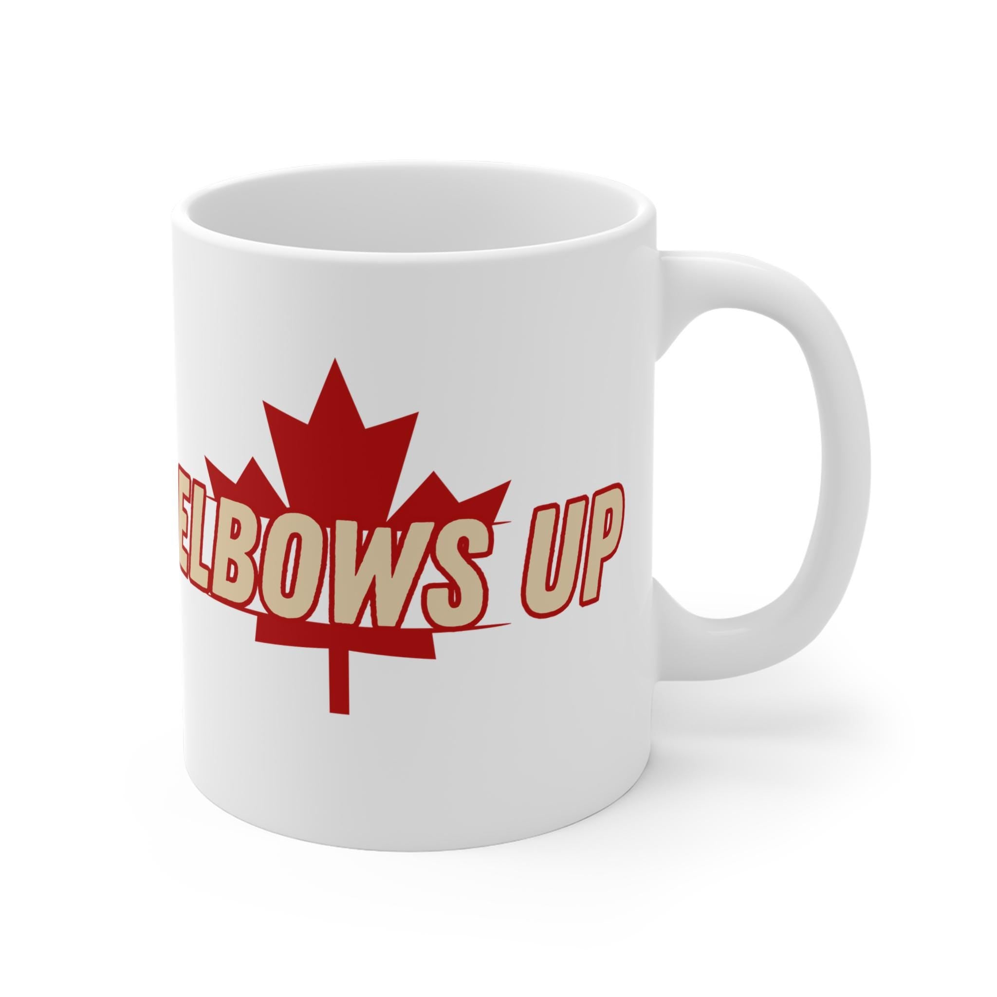 Elbows Up Mug, Canada Pride Cup, Gift for Hockey Dad, Unique Hockey Mom Mug, Fun Drinkware