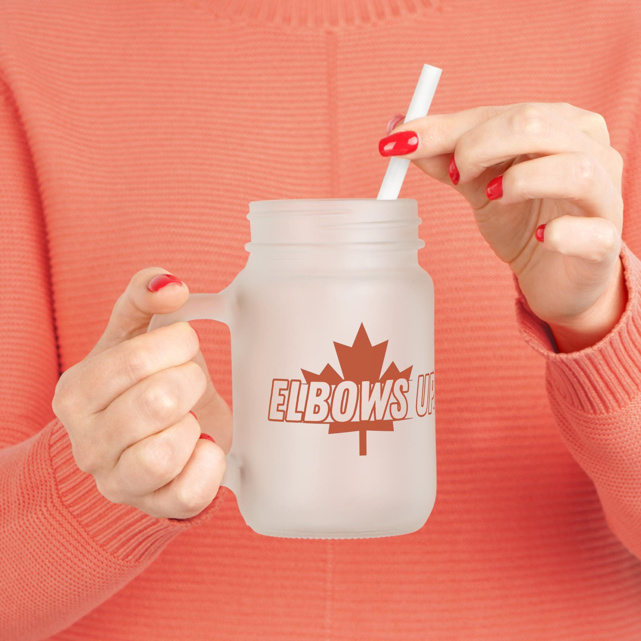 Elbows Up Mason Jar, Vintage Mason Jar Drinkware, Elbows Up Mug, Canadian Pride Drinkware, Perfect Gift for Hockey Dad, Fun Hockey Mom Cup