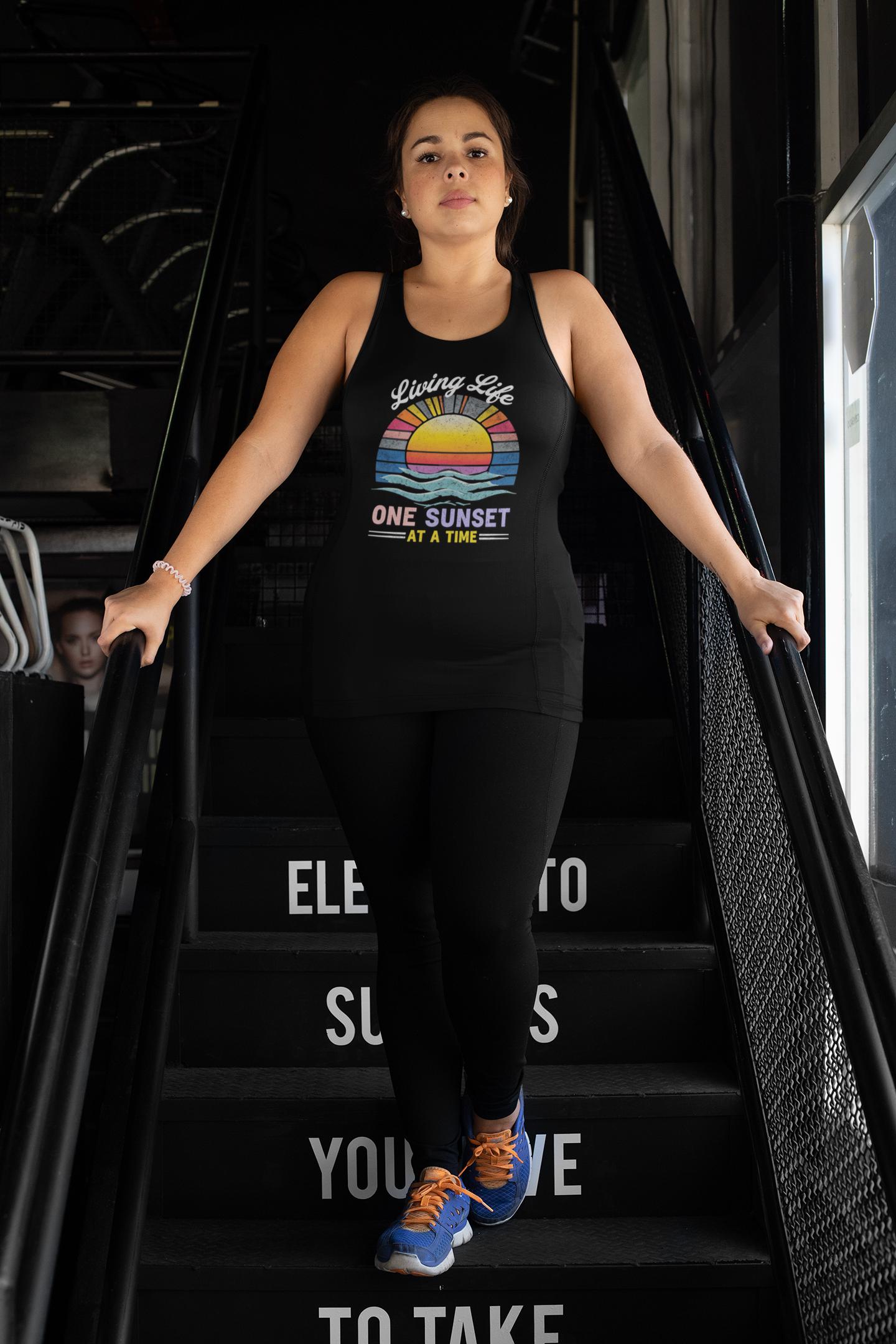 Living Life One Sunset at a Time Unisex Jersey Tank, Living My Best Life Shirt, Inspirational Gift for Her,  Vacation Mode Style