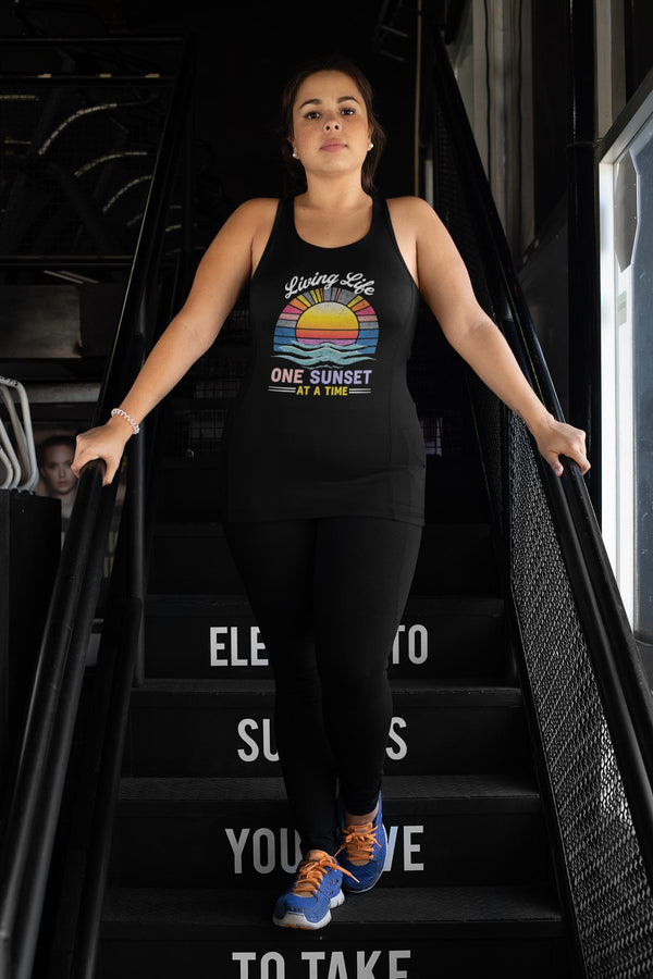 Living Life One Sunset at a Time Unisex Jersey Tank, Living My Best Life Shirt, Inspirational Gift for Her,  Vacation Mode Style