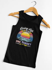 Living Life One Sunset at a Time Unisex Jersey Tank, Living My Best Life Shirt, Inspirational Gift for Her,  Vacation Mode Style