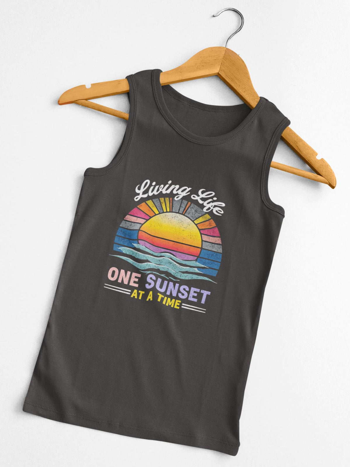 Living Life One Sunset at a Time Unisex Jersey Tank, Living My Best Life Shirt, Inspirational Gift for Her,  Vacation Mode Style