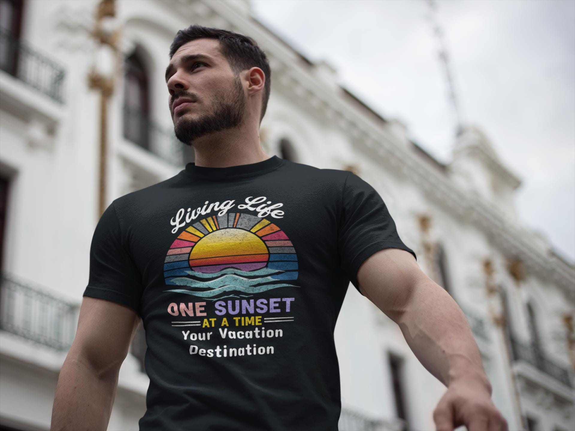 Living Life Sunset T-shirt, Vacation Wear, Beach Lover Gift, Sunset Chaser Tee, Unisex Apparel, Relaxed Style