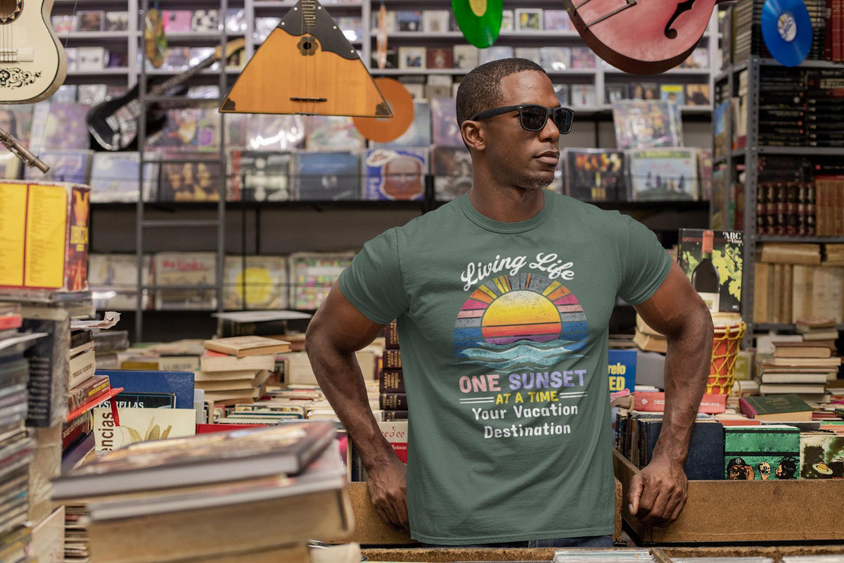 Living Life Sunset T-shirt, Vacation Wear, Beach Lover Gift, Sunset Chaser Tee, Unisex Apparel, Relaxed Style