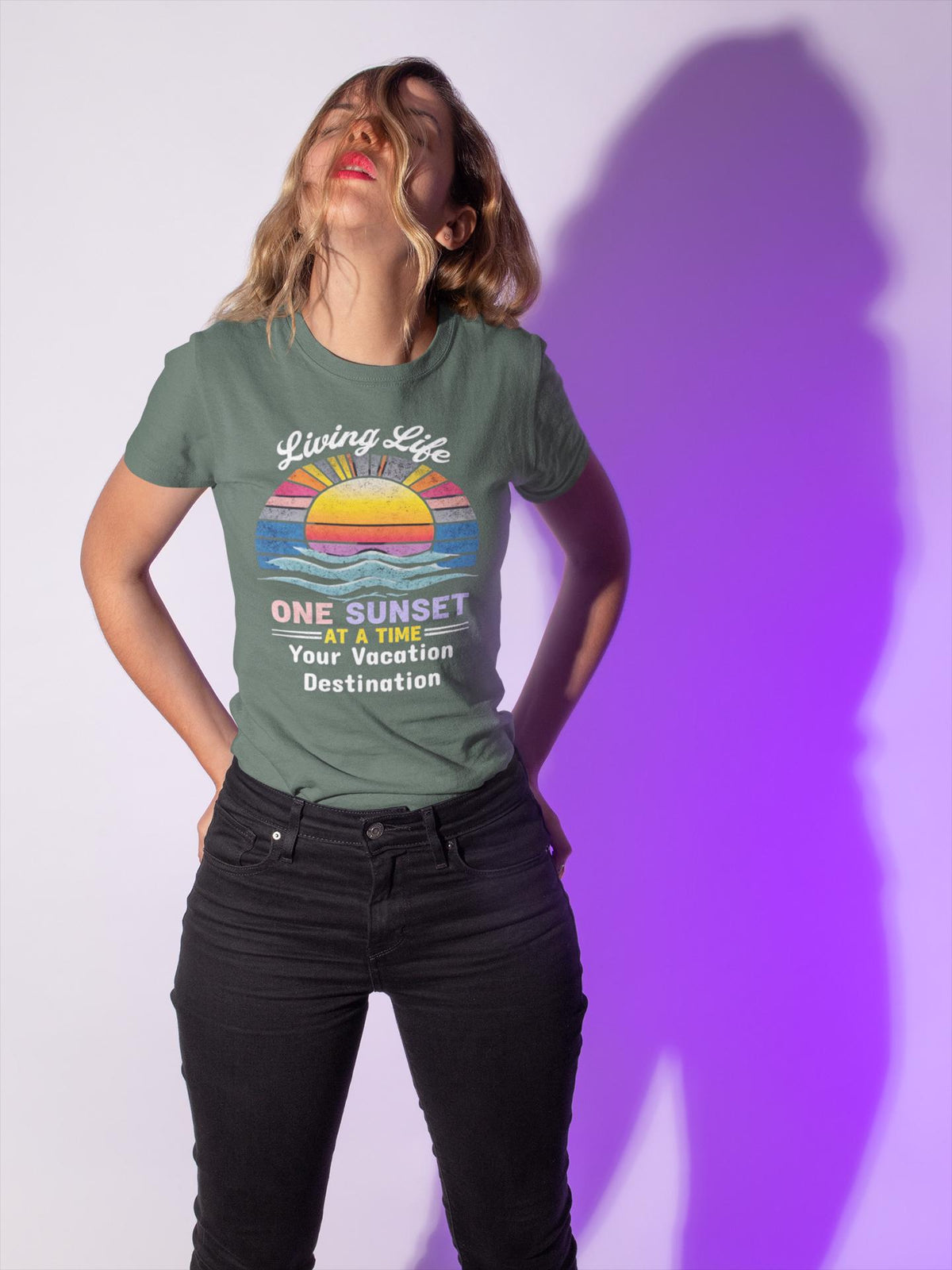 Living Life Sunset T-shirt, Vacation Wear, Beach Lover Gift, Sunset Chaser Tee, Unisex Apparel, Relaxed Style