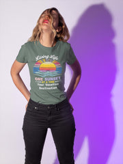 Living Life Sunset T-shirt, Vacation Wear, Beach Lover Gift, Sunset Chaser Tee, Unisex Apparel, Relaxed Style