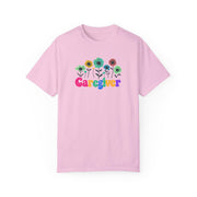 Caregiver Floral T-shirt, Gift for Caregivers, Unisex Tee, Garment-Dyed Shirt, Flower Lover Gift, Floral Print Top