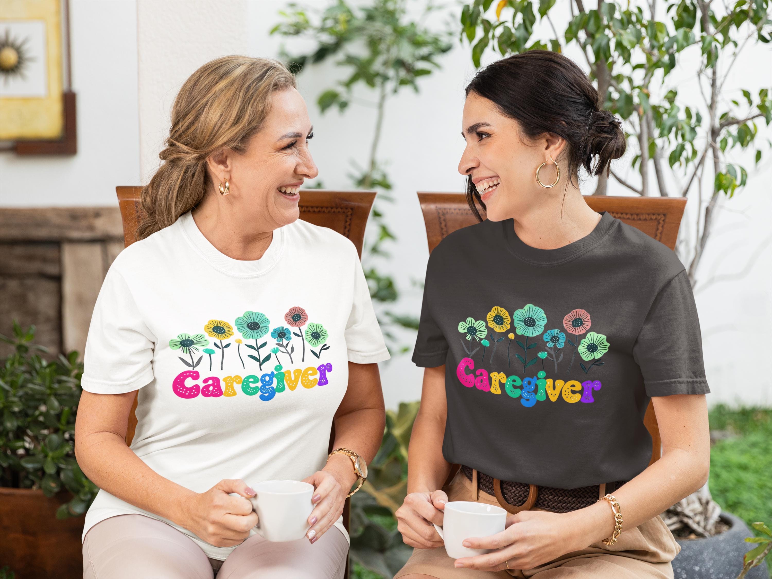 Caregiver Floral T-shirt, Gift for Caregivers, Unisex Tee, Garment-Dyed Shirt, Flower Lover Gift, Floral Print Top