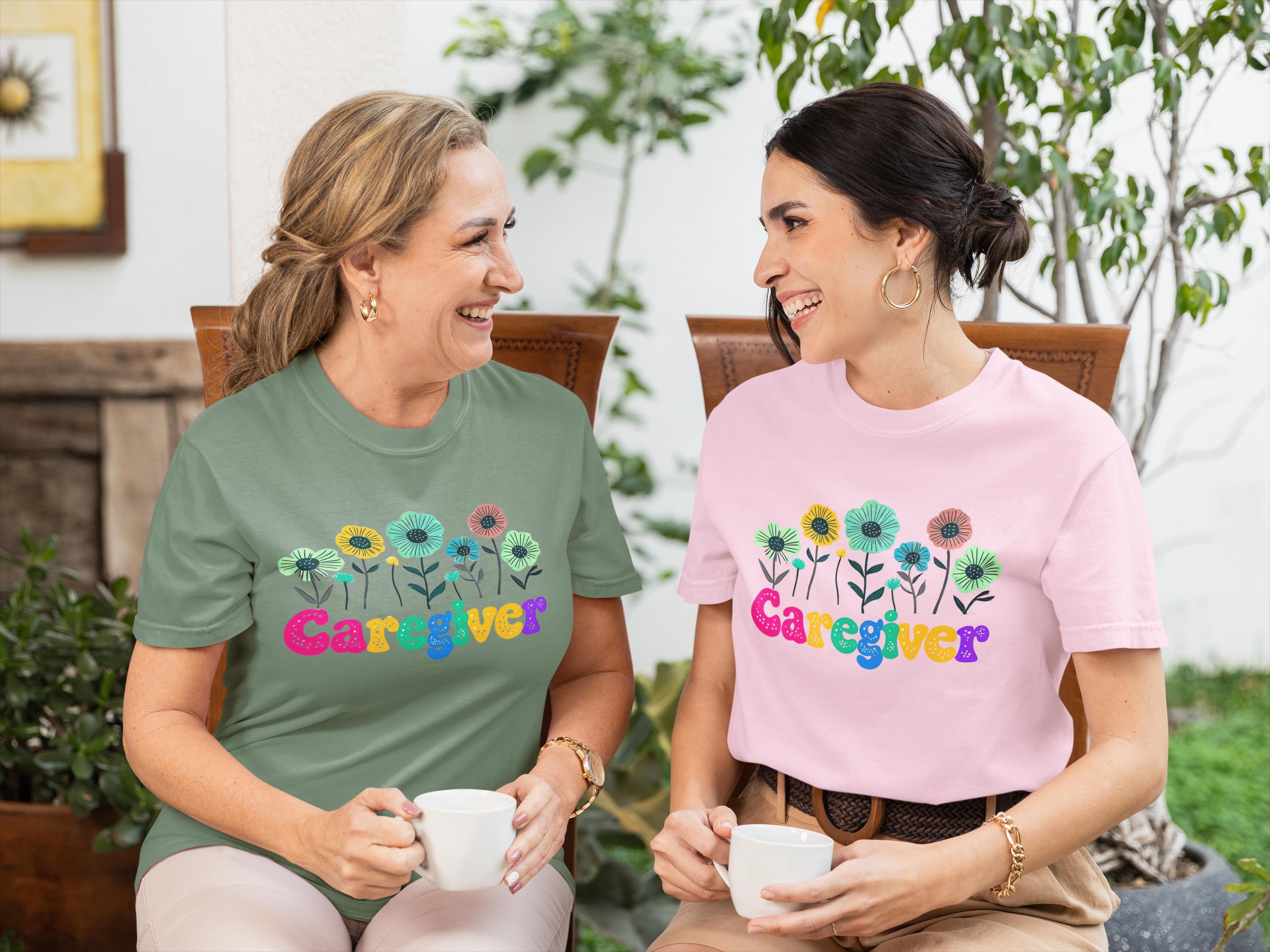 Caregiver Floral T-shirt, Gift for Caregivers, Unisex Tee, Garment-Dyed Shirt, Flower Lover Gift, Floral Print Top