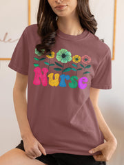 Colorful Floral Nurse T-shirt - Unisex Garment-Dyed Tee, Vibrant Flower Pattern Top, Healthcare Worker Gift, Medical Professional Apparel